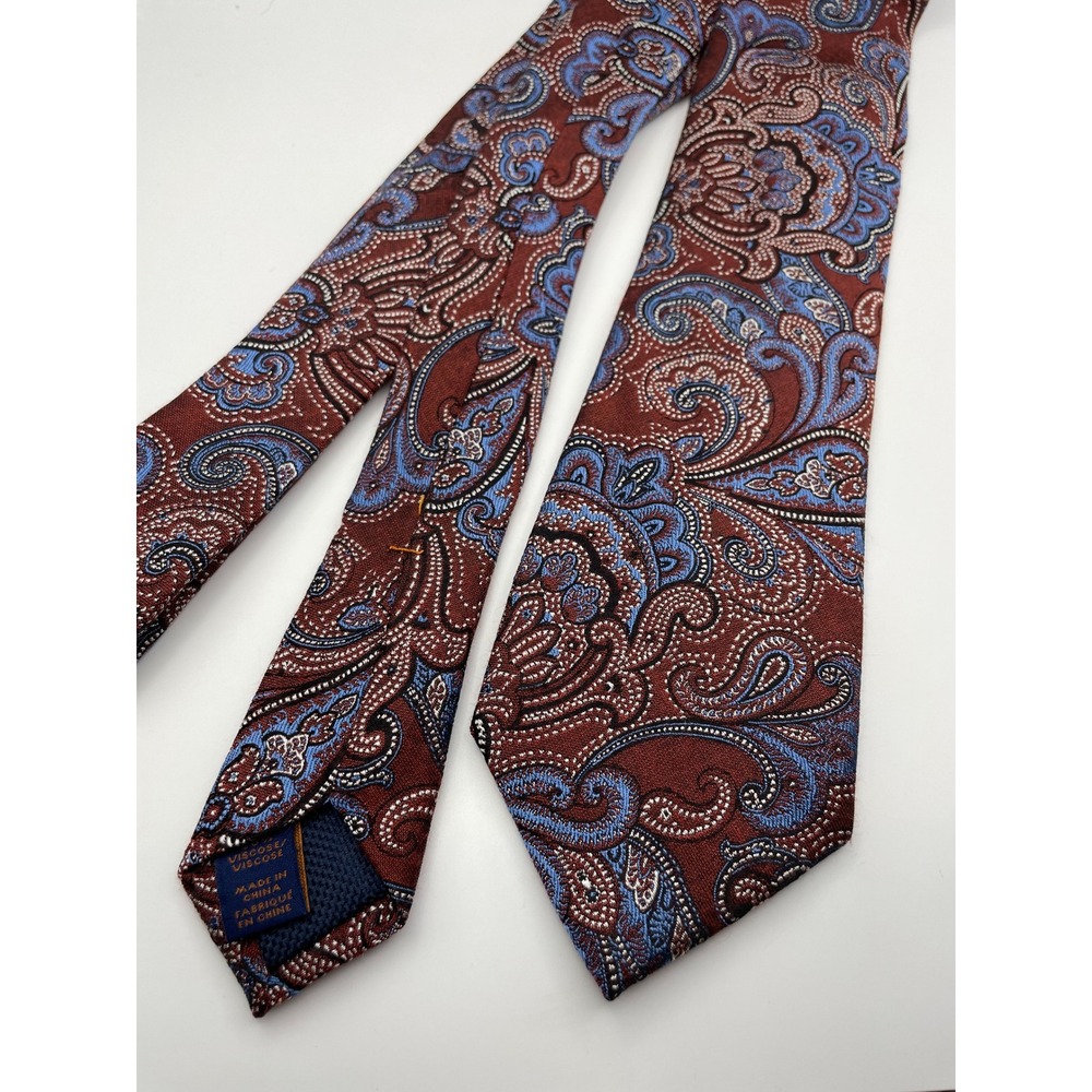 Broletto Mens Silk Viscose Paisley Necktie Burgundy Blue Woven Classic Tie